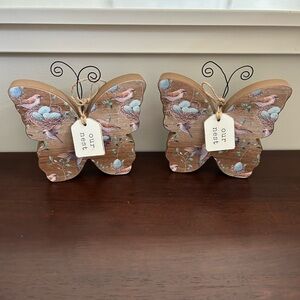 Quill to Paper Butterfly Bird & Nest Painted Design SET of 2 Wood Composite